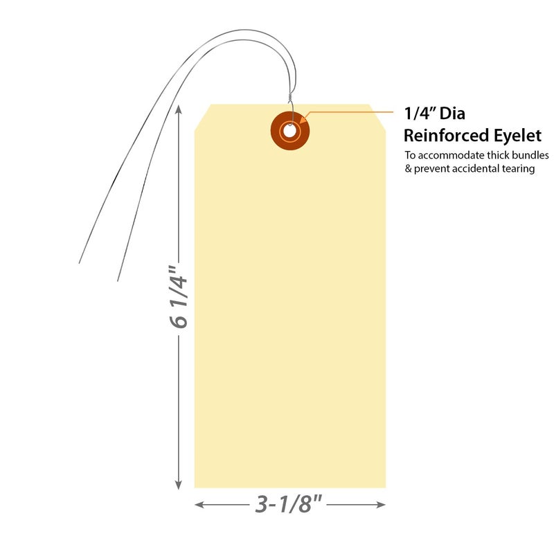 SmartSign Blank Manila Shipping Tags with Wire, Size-8, Pack of 100, 13pt Thick Prewired Cardstock Tag, 6.25 x 3.125 inch Paper Hang Tags with Reinforced Fiber Patch - Image 4